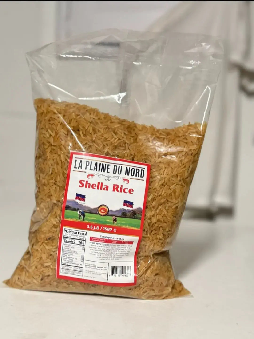 Bag of Shella Rice from La Plaine du Nord on a white background